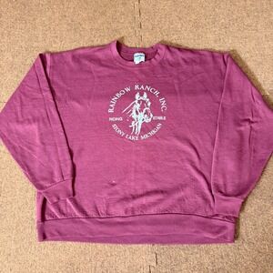 Vintage Jerzees Rainbow Ranch Stony Lake Michigan Horse Sweatshirt Maroon XL